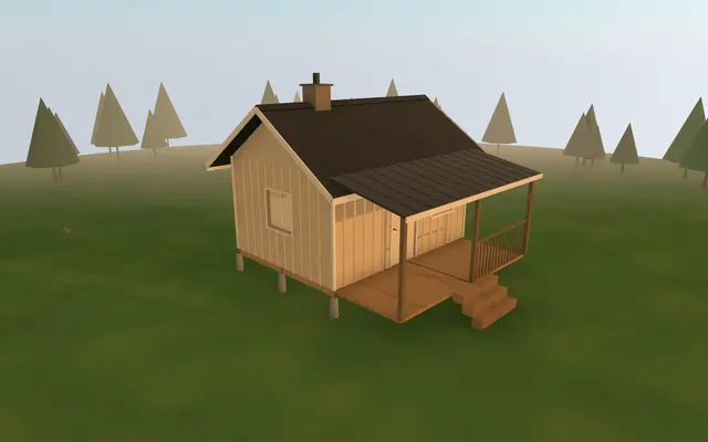 3D render of the 12×16 Hunting Cabin from the cabin builder